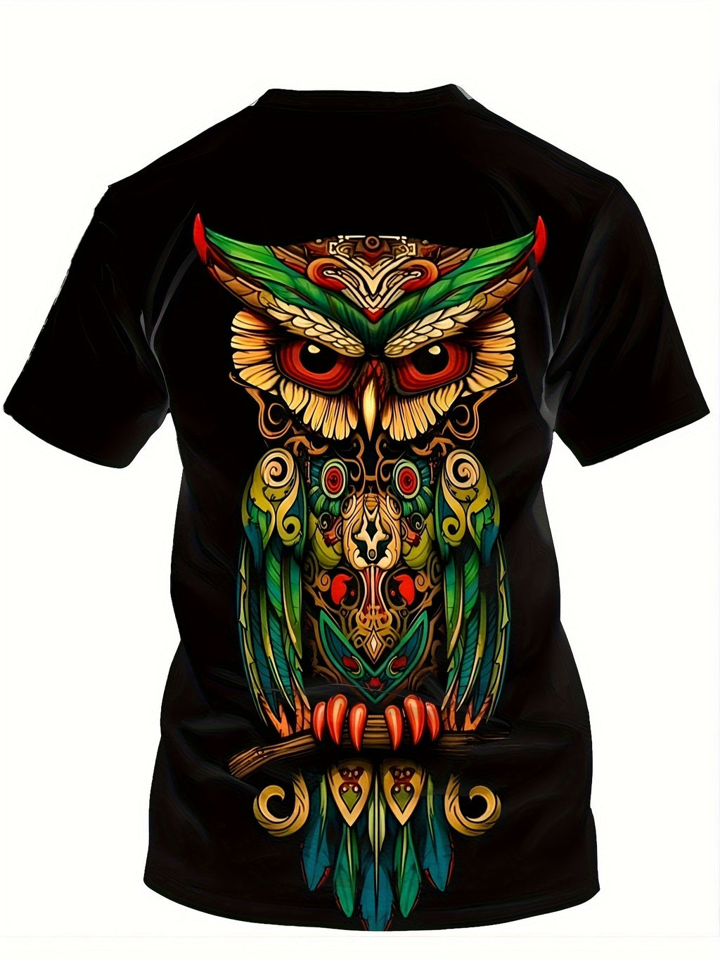 Men's Owl Pattern Printed T-shirt, Casual Short Sleeved Round Neck T-shirt, Summer Outdoor Men's Clothing