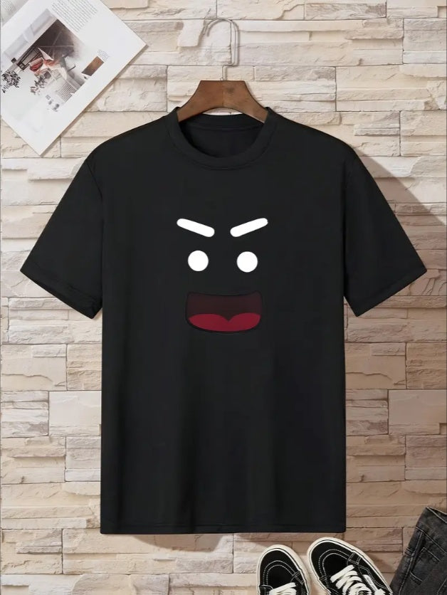 Boys' Casual Red Smile Face T-Shirt -Machine Washable, Crew Neck, Short Sleeve - Perfect For Spring Summer