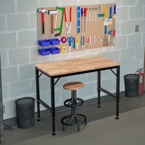 48 Heavy Duty Adjustable Workbench For Garage  Rubber Wood Shop Table W Rubber Pads  Hardwood Workstation Weight Capacity Over 2000 Lbs