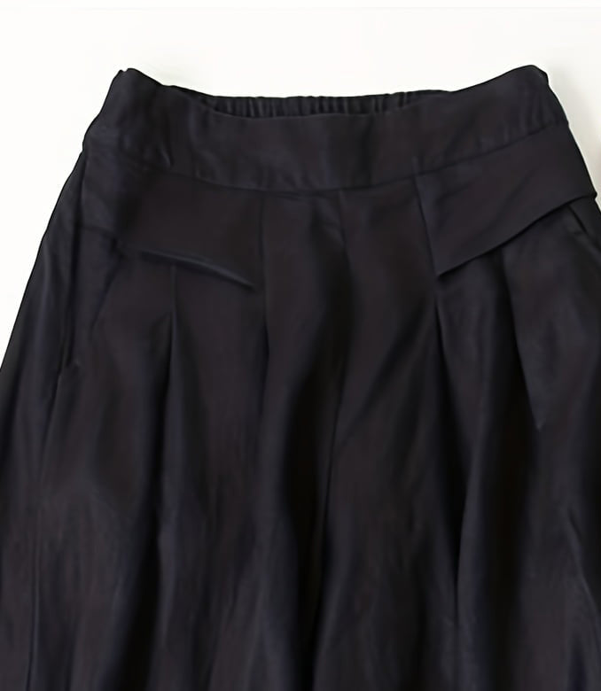 Comfortable Women's High Waist Wide-Leg Pants - Solid Black, Elastic Waistband With Pockets, Casual All-Season Polyester Trousers
