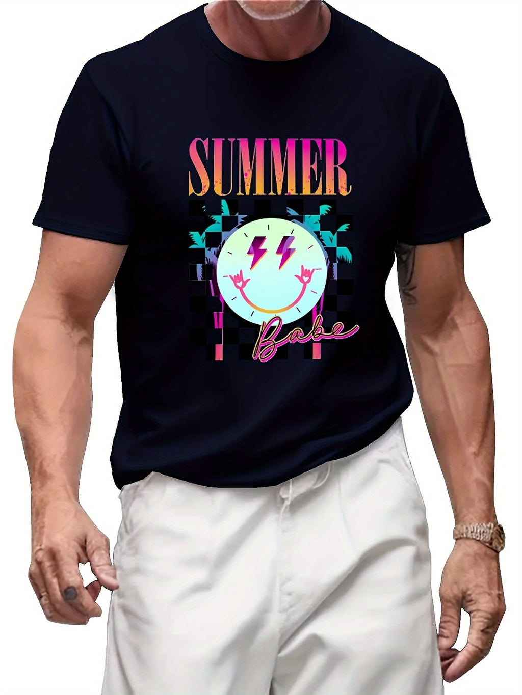 Round Neck Printed T-shirt Casual Short Sleeved Top For Spring And Summer, Personalized And Comfortable For Both Men And Women