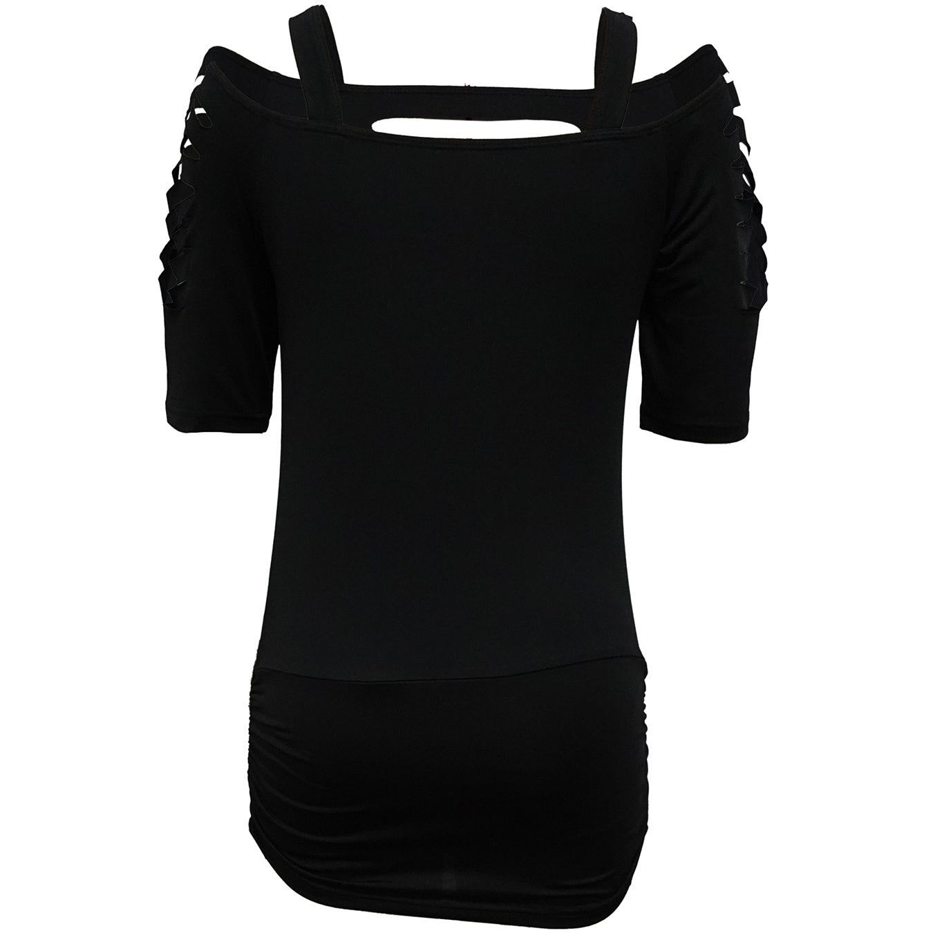 Ladies' Solid Color Lace Up Sleeve Shirt With Hollowed Out Square Collar Casual Shirt, Summer Rock T-shirt Top