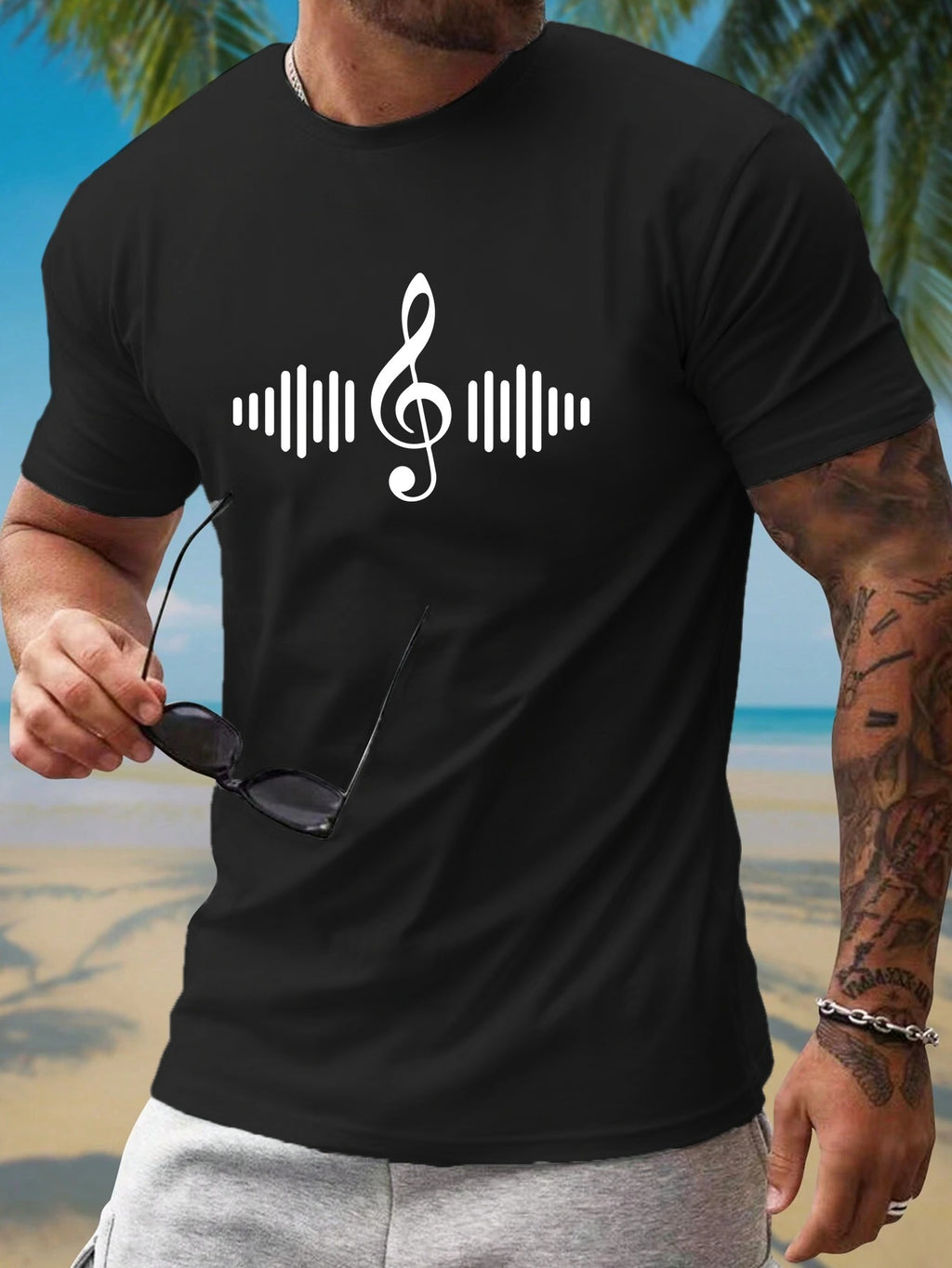 Men's Music Printed T-shirt, Summer Casual Short Sleeved T-shirt