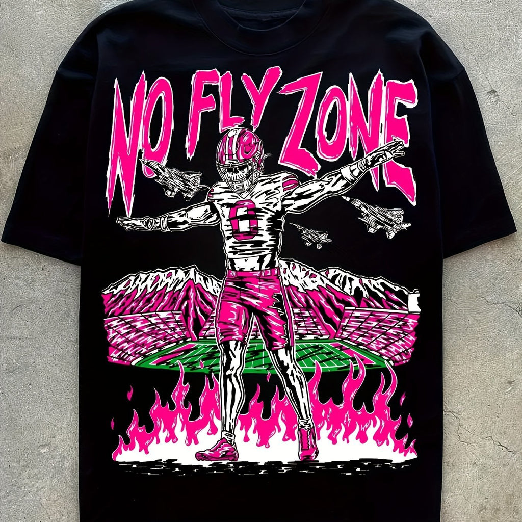 NO FLY ZONE Pattern Printed Men's Creative Top, Casual Short Sleeve Round Neck T-shirt, Summer Outdoor Men's Wear