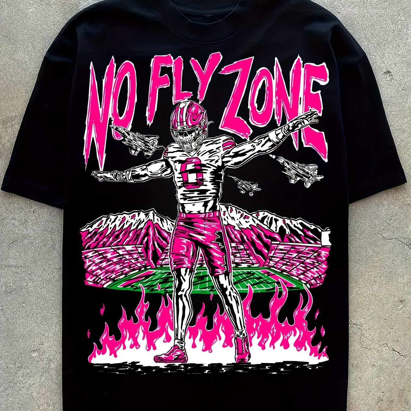 NO FLY ZONE Pattern Printed Men's Creative Top, Casual Short Sleeve Round Neck T-shirt, Summer Outdoor Men's Wear