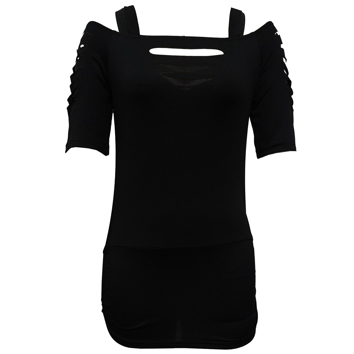 Ladies' Solid Color Lace Up Sleeve Shirt With Hollowed Out Square Collar Casual Shirt, Summer Rock T-shirt Top
