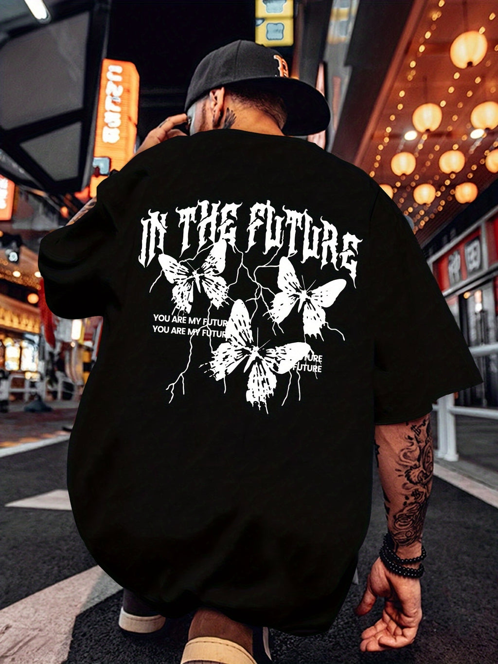Butterfly Print, Men's Graphic Design Round Neck Activity T-shirt, Summer Casual Comfortable T-shirt, Men's Top, Daily Gym Exercise Running