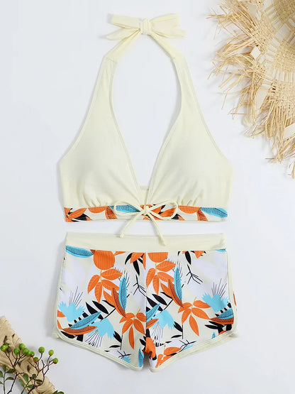Women Spliced Lace Up Sporty fit Bra and Shorts