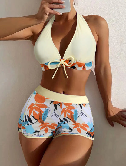 Women Spliced Lace Up Sporty fit Bra and Shorts