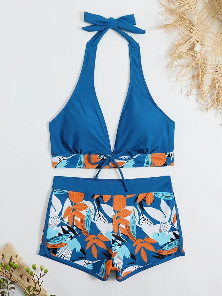 Women Spliced Lace Up Sporty fit Bra and Shorts
