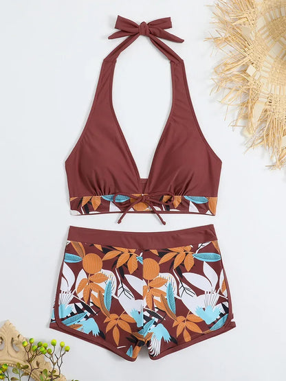 Women Spliced Lace Up Sporty fit Bra and Shorts