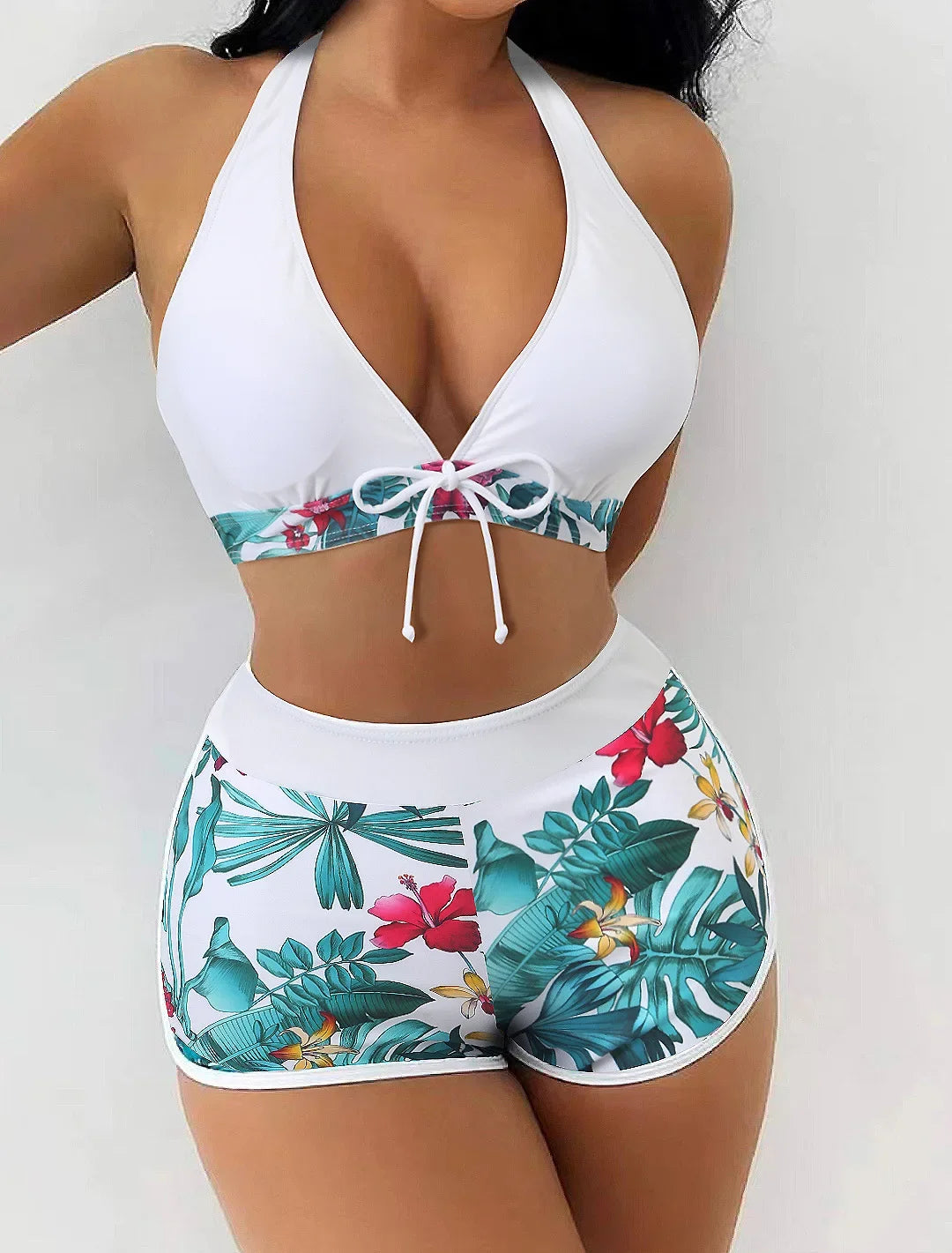 Women Spliced Lace Up Sporty fit Bra and Shorts