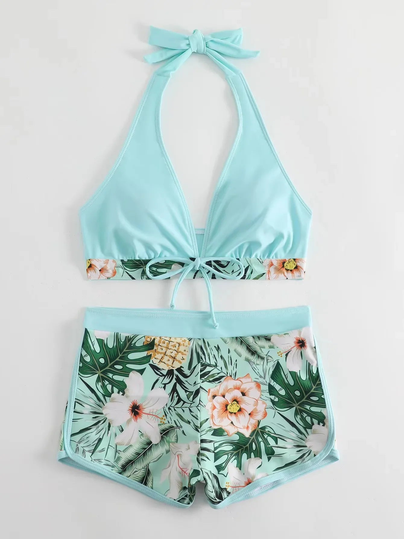 Women Spliced Lace Up Sporty fit Bra and Shorts