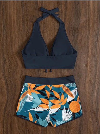 Women Spliced Lace Up Sporty fit Bra and Shorts