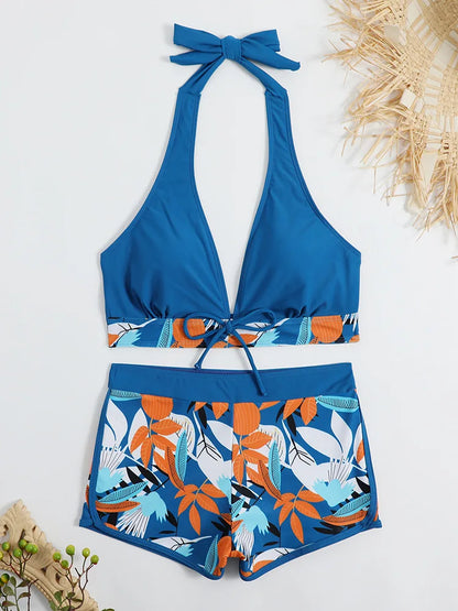 Women Spliced Lace Up Sporty fit Bra and Shorts