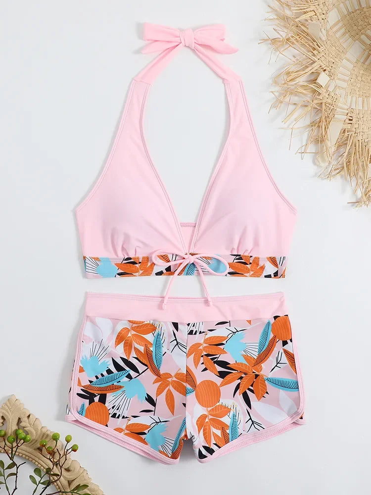 Women Spliced Lace Up Sporty fit Bra and Shorts