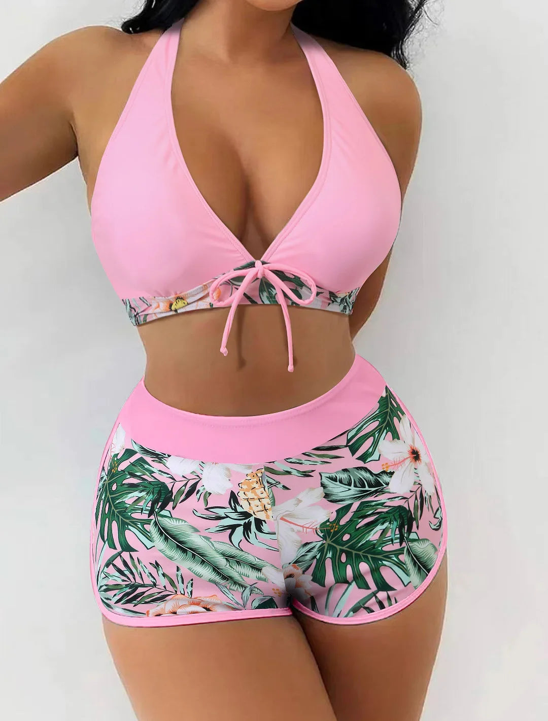 Women Spliced Lace Up Sporty fit Bra and Shorts