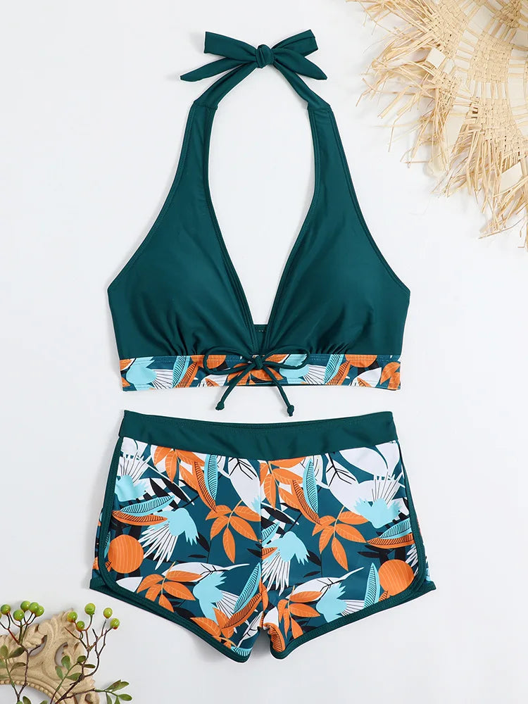Women Spliced Lace Up Sporty fit Bra and Shorts