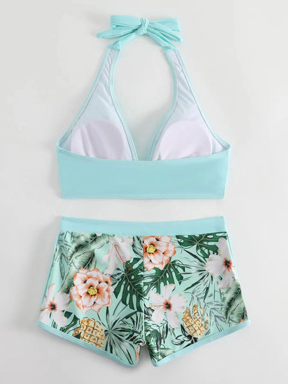 Women Spliced Lace Up Sporty fit Bra and Shorts