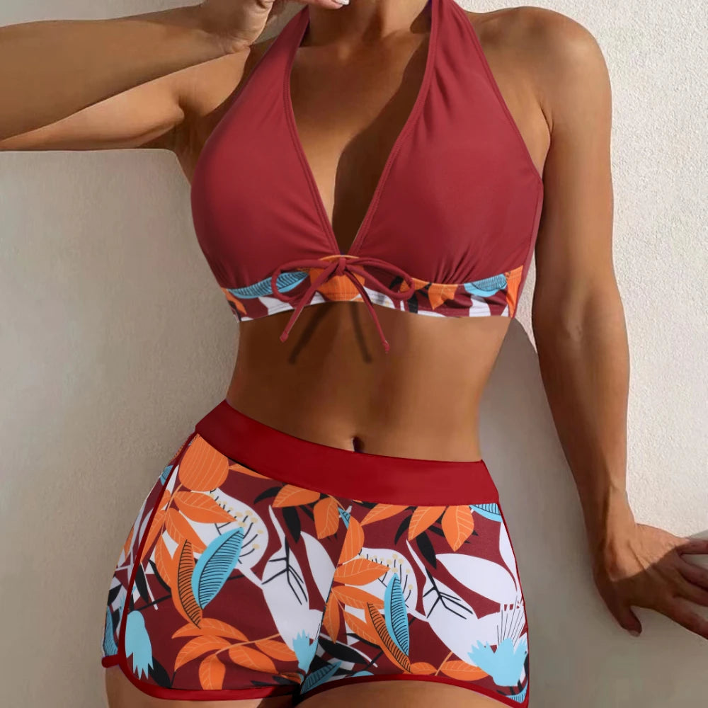 Women Spliced Lace Up Sporty fit Bra and Shorts
