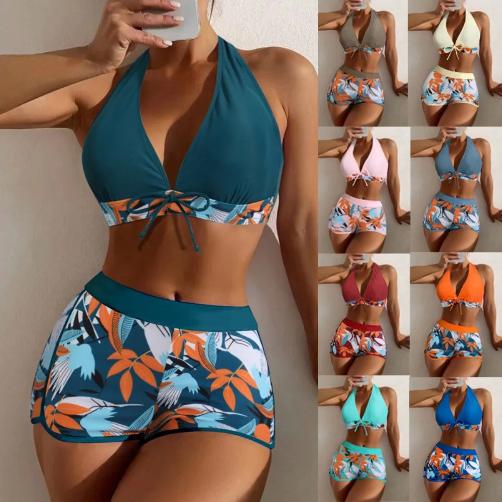 Women Spliced Lace Up Sporty fit Bra and Shorts