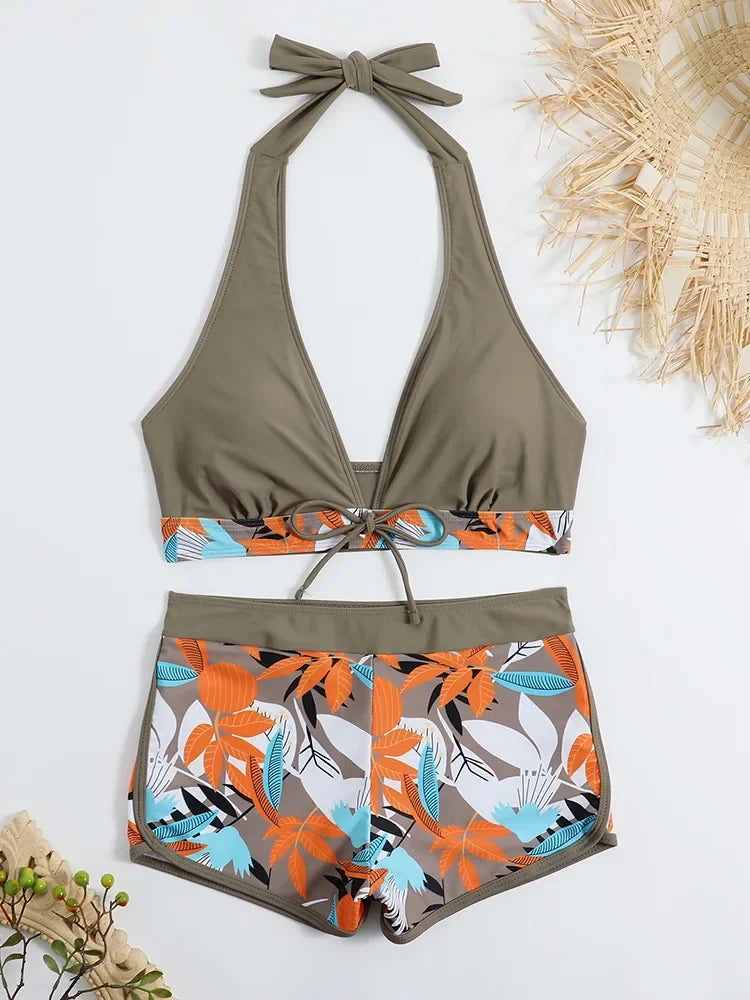 Women Spliced Lace Up Sporty fit Bra and Shorts