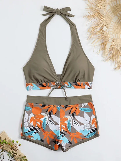 Women Spliced Lace Up Sporty fit Bra and Shorts