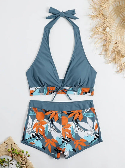 Women Spliced Lace Up Sporty fit Bra and Shorts