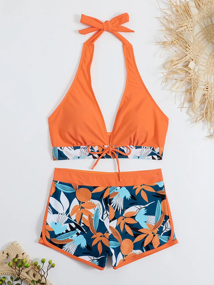 Women Spliced Lace Up Sporty fit Bra and Shorts