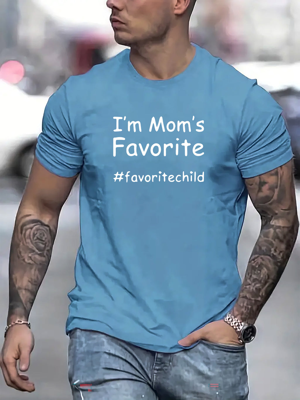 I Am My Mom's Favorite Children's Letter Printed Casual Round Neck Men's Short Sleeved Shirt, Quick Drying Comfortable Casual Summer T-shirt, Suitable For Daily Wear, Exercise And Vacation Destination