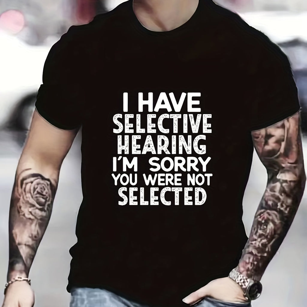 Men's Pattern T-shirt - Selective Hearing Design, Casual And Comfortable Summer T-shirt, Perfect Supplement To Men's Clothing Collection