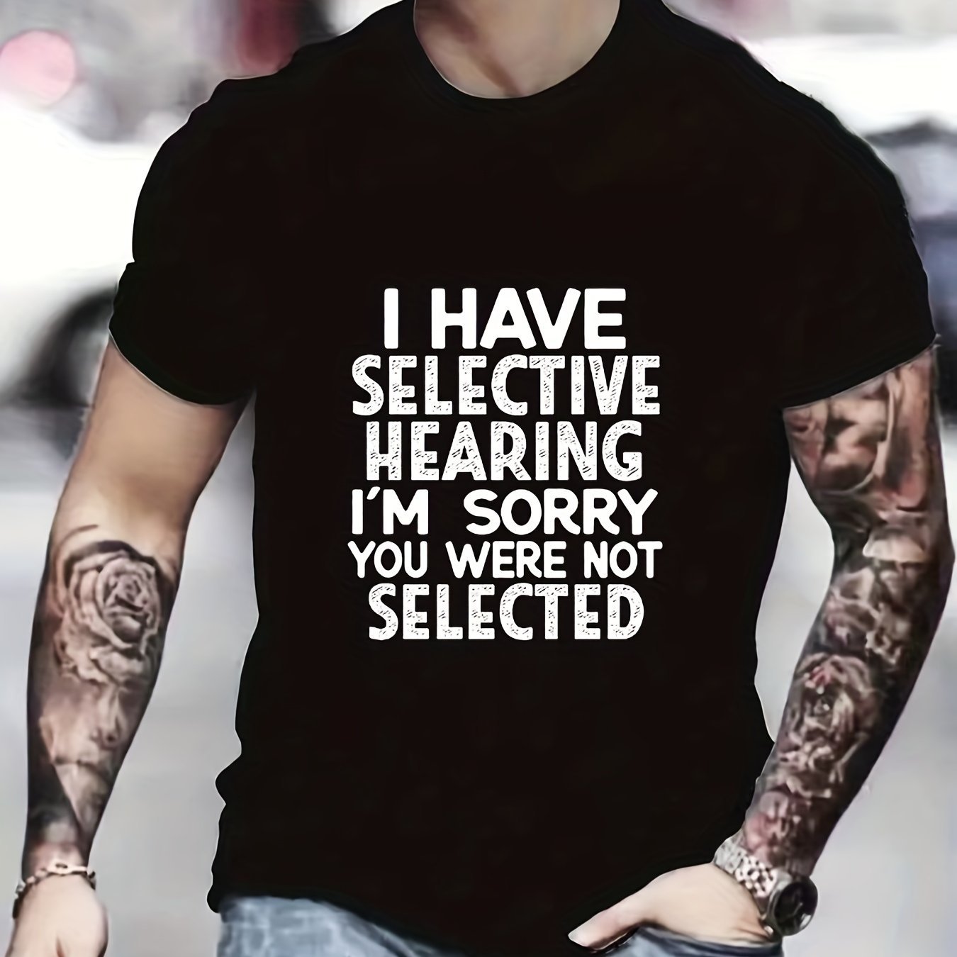 Men's Pattern T-shirt - Selective Hearing Design, Casual And Comfortable Summer T-shirt, Perfect Supplement To Men's Clothing Collection