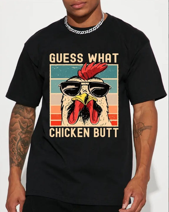 Men's Casual And Fashionable Chicken Print Short Sleeved Round Neck Hip-hop T-shirt, Summer Holiday Gift
