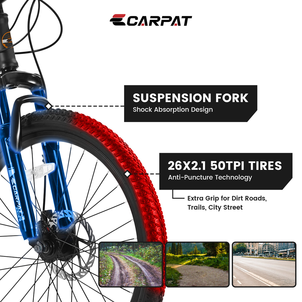 S26102 26 Inch Mountain Bike, Shimano 21 Speeds With Mechanical Disc Brakes, High-Carbon Steel Frame, Suspension Bikes Mountain Bicycle For Teenagers