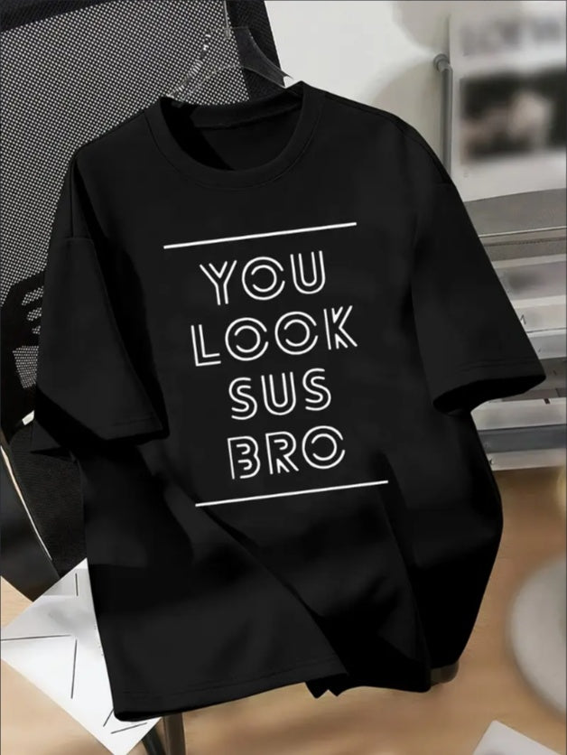 Breathable Graphic Tee - Boys' 'You Look Sus Bro' Casual Crew Neck, Short Sleeve - Perfect For Spring Summer