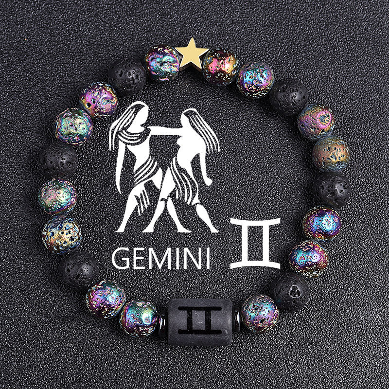 European And American Twelve Constellation Natural Stone Beaded Bracelet