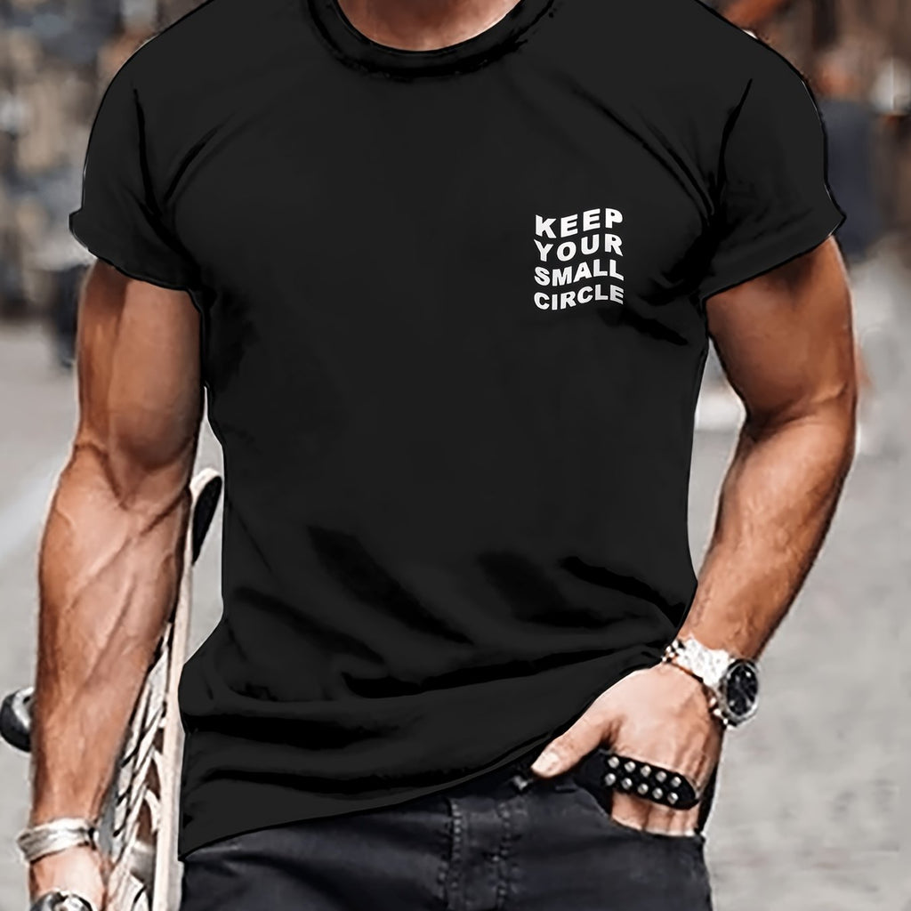 Men's Summer Casual T-shirt - Breathable Polyester Fiber, Round Neck, Short Sleeve, Unique Letter Printing Design, Machine Washable
