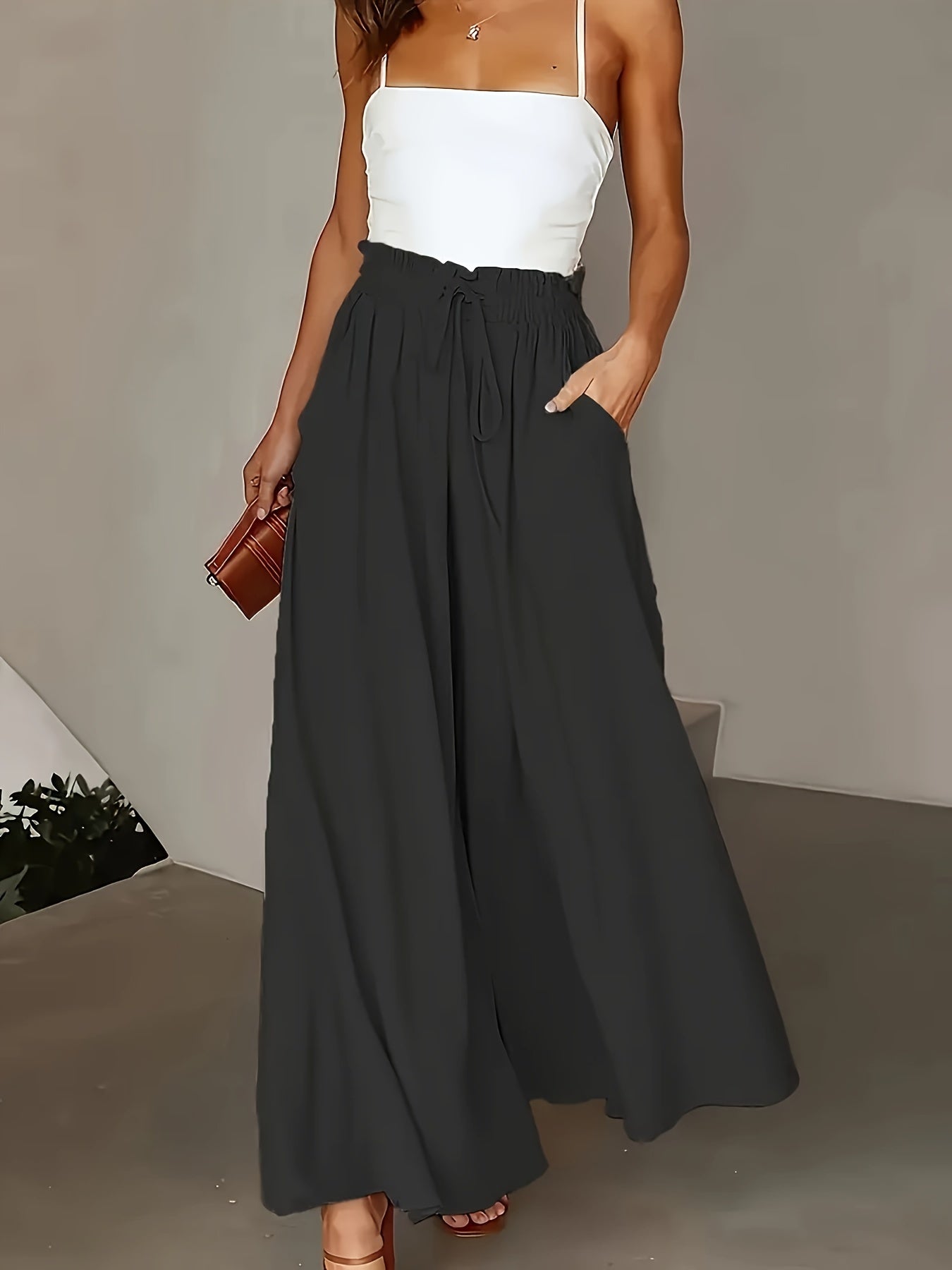 Ladies Plus Size Casual Pants Elastic Waist Wide-leg Pants