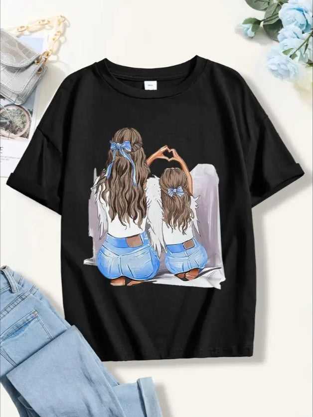 Knit Girls Graphic Short Sleeve Crew Neck T-shirt For Girls, Casual And Comfy Summer Tee Top Cute Gift