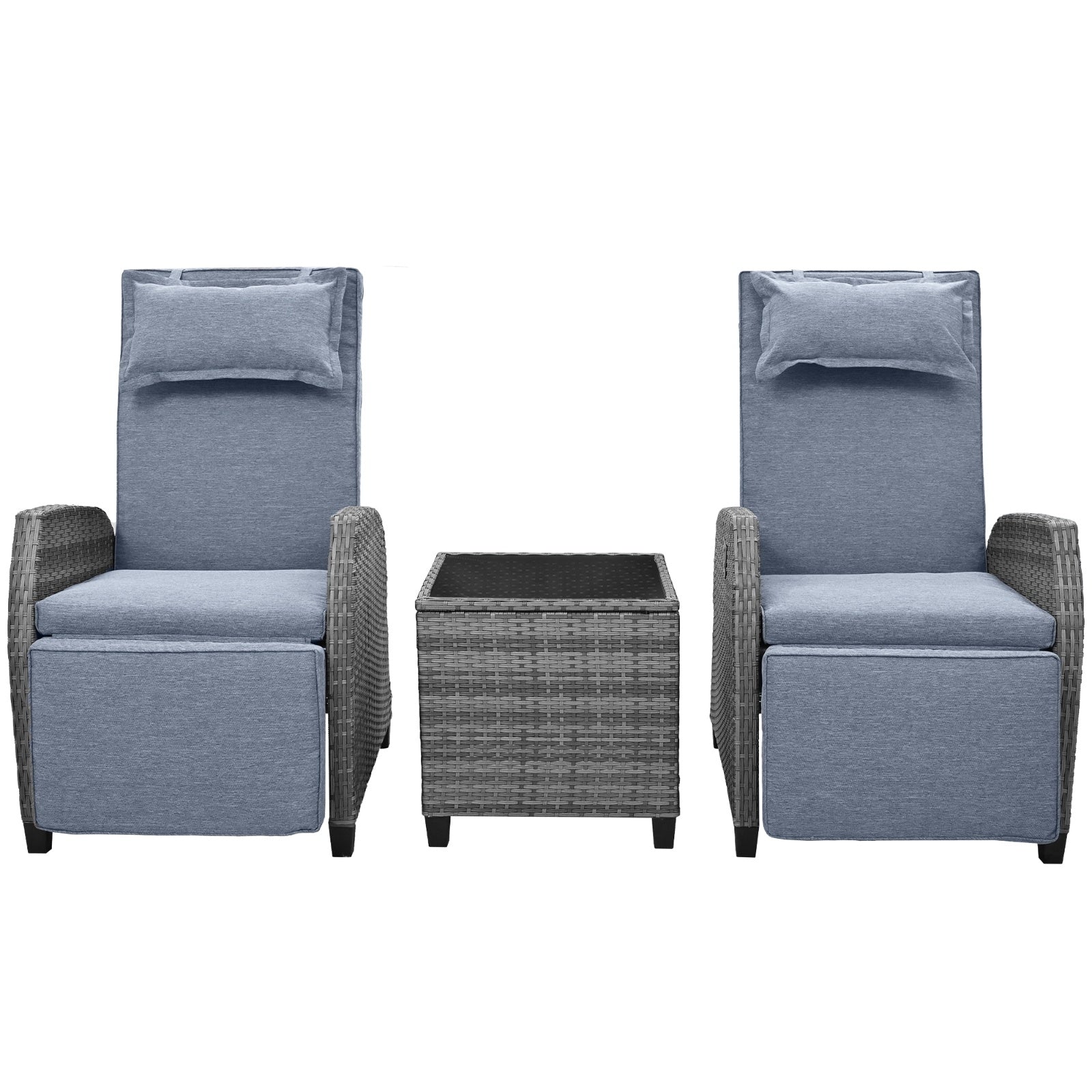Outdoor Rattan 2-Person Seating Set with Coffee Table - Courtyard Furniture