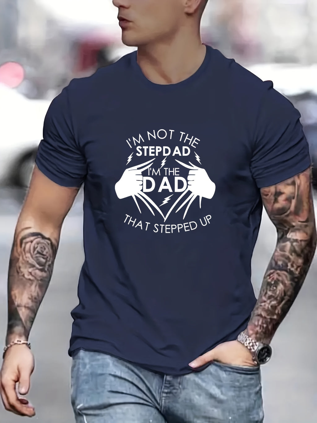 Stand Up Dad Stepfather T-shirt, Men's T-shirt, Summer, Spring, Autumn Casual Short Sleeved T-shirt, Top As Gifts