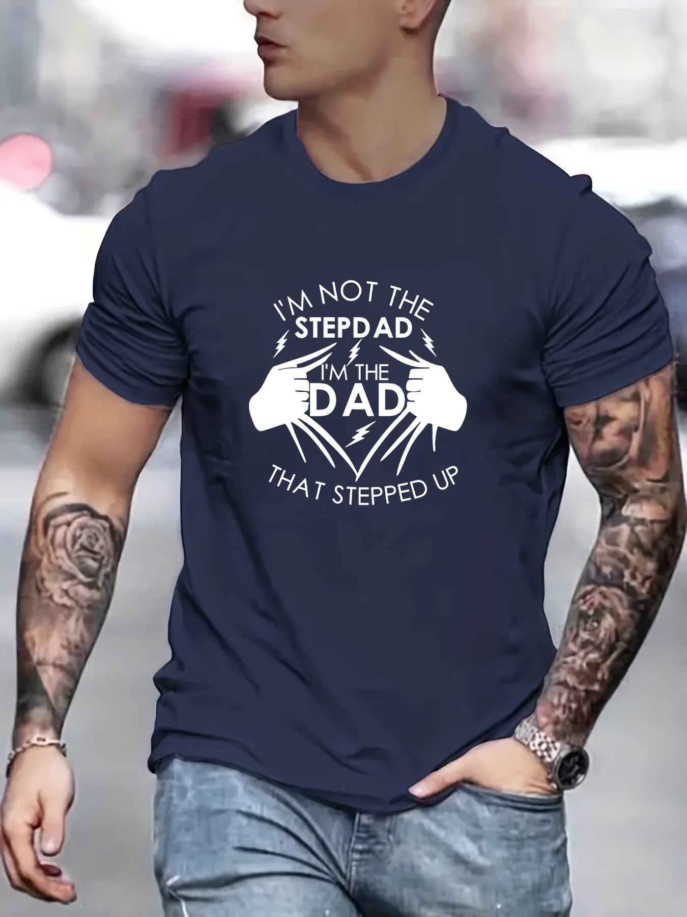Stand Up Dad Stepfather T-shirt, Men's T-shirt, Summer, Spring, Autumn Casual Short Sleeved T-shirt, Top As Gifts