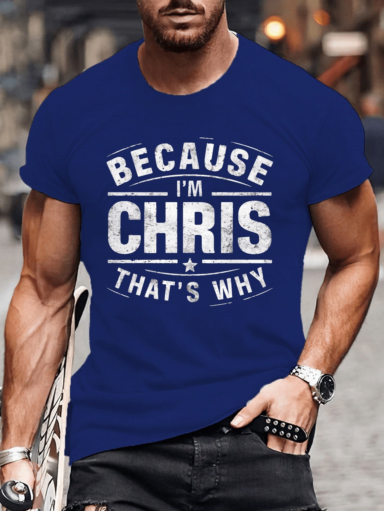Chris Illustrated Printed Casual Short Sleeved T-shirt, Men's Round Neck Multifunctional Summer Outdoor Top