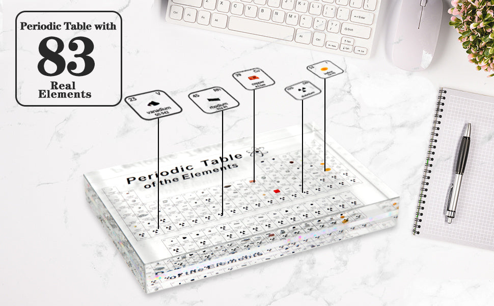 Acrylic Periodic Table of Elements - 83 Real Element Samples Science Gift for Students