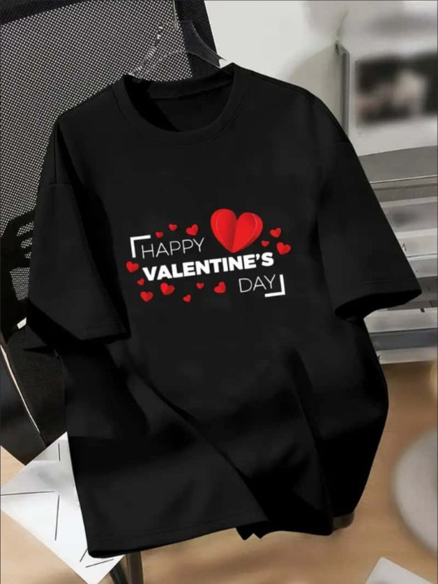 Youth Boys Casual Crew Neck T-Shirt, Valentine'S Day Love Heart Design, Geometric Pattern,  Regular Fit, Spring Summer Top