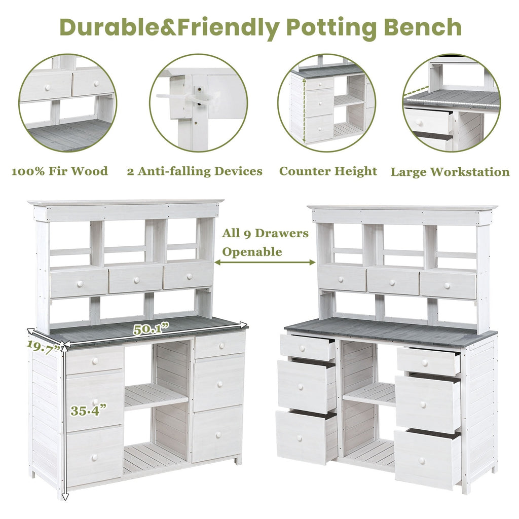 TOPMAX Garden Potting Bench Table - Rustic Design with Multiple Drawers