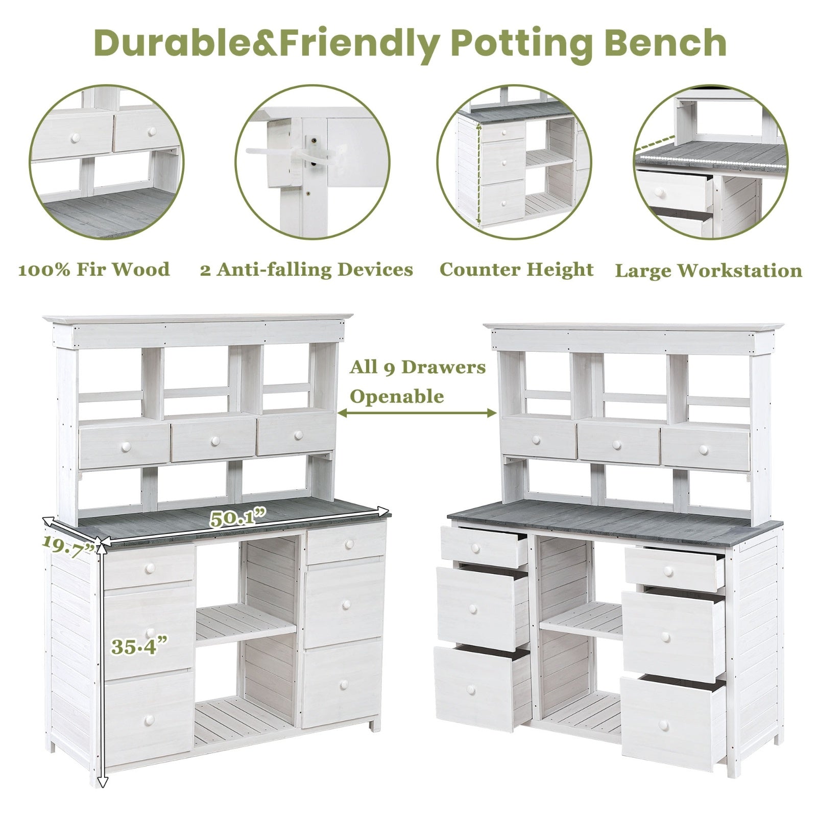 TOPMAX Garden Potting Bench Table - Rustic Design with Multiple Drawers