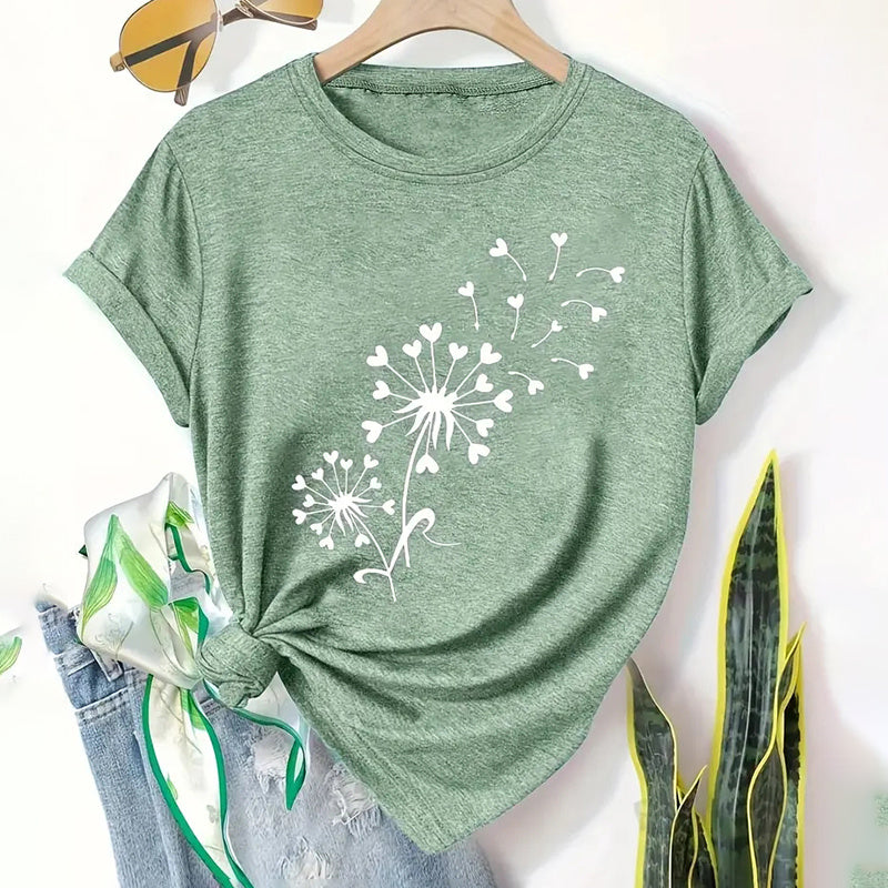 5 Pack Women's Round Neck Short Sleeve Tops - Floral Print Summer Casual Tee Set