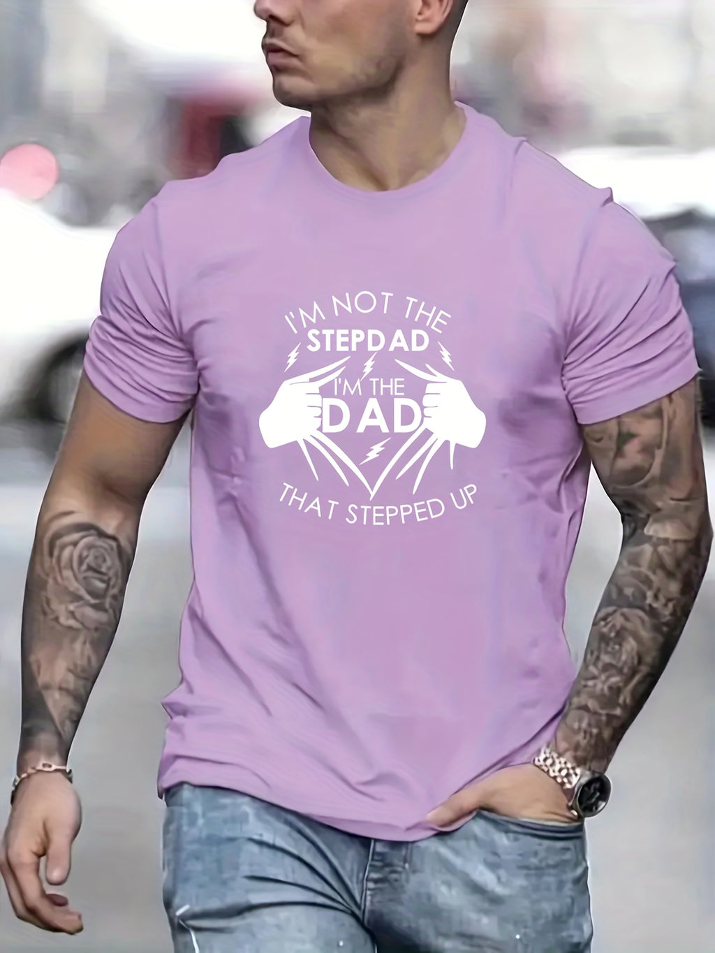Stand Up Dad Stepfather T-shirt, Men's T-shirt, Summer, Spring, Autumn Casual Short Sleeved T-shirt, Top As Gifts