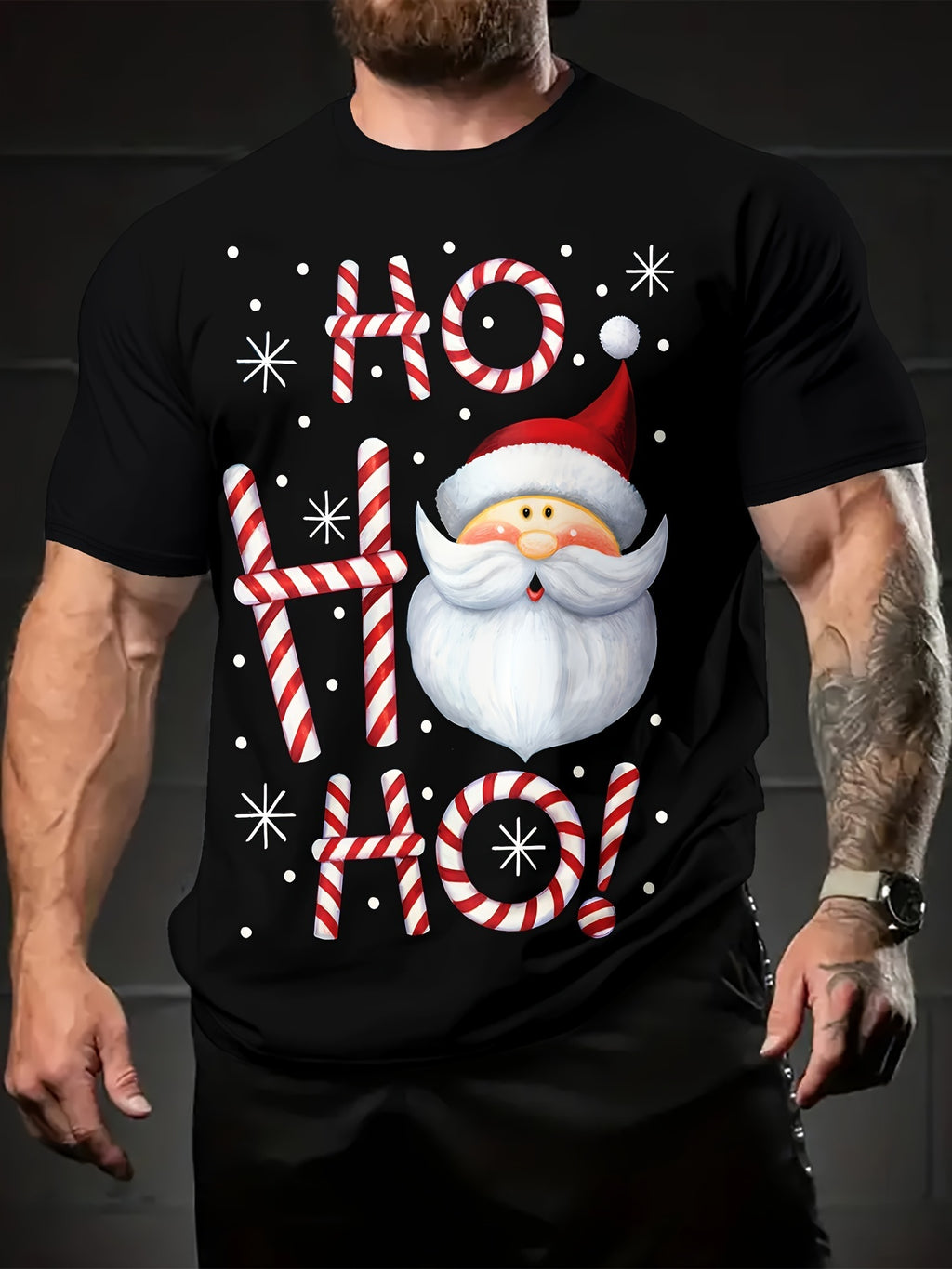 Christmas Pattern Printed T-shirt, Men's Comfortable Short Sleeved Round Neck T-shirt, Summer Outdoor Activity Men's Clothing